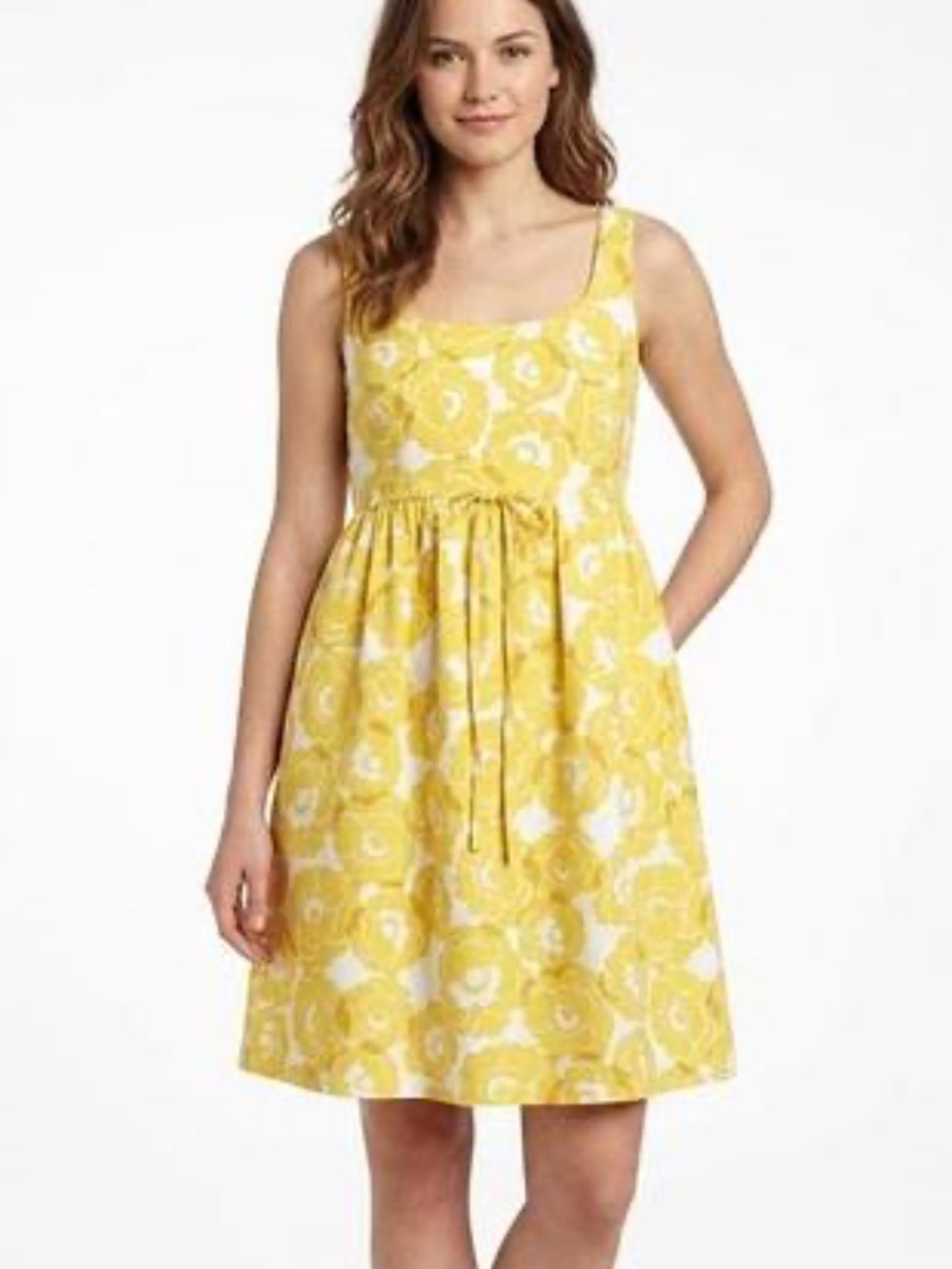Gap Floral Linen Summer Sleeveless Dress in Yellow Size 4